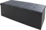 Large Black Faux Leather Storage Ottoman Stool
