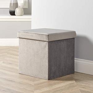 Grey Velvet Folding Ottoman with Storage Box