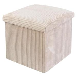 Beige Folding Ottoman Storage Cube with Lid