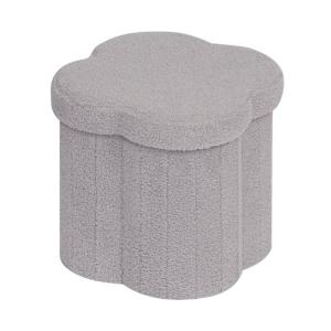 Grey Folding Ottoman Storage Box - Teddy Flower Design