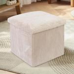 Beige Folding Ottoman Storage Cube with Lid