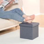 Grey Ottoman Storage Box with Lid and Foldable Design