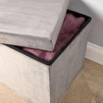 Grey Velvet Folding Ottoman with Storage Box