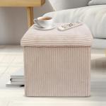 Beige Folding Ottoman Storage Cube with Lid