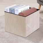 Beige Folding Ottoman Storage Cube with Lid