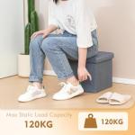 Grey Ottoman Storage Box with Lid and Foldable Design