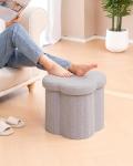 Grey Folding Ottoman Storage Box - Teddy Flower Design