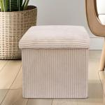 Beige Folding Ottoman Storage Cube with Lid