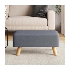 Stylish Dark Grey Upholstered Footstool with Wooden Legs