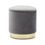 Grey Velvet Round Ottoman with Gold Base