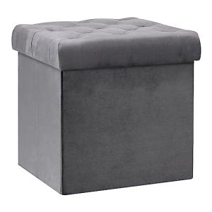 Grey Velvet Folding Ottoman Storage Cube 40x40x40cm