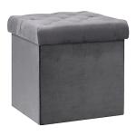Grey Velvet Folding Ottoman Storage Cube 40x40x40cm