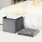 Grey Velvet Folding Ottoman Storage Cube 40x40x40cm