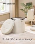 Round Foldable Storage Ottoman in Cream White