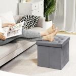 Grey Velvet Folding Ottoman Storage Cube 40x40x40cm