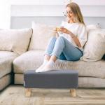 Stylish Dark Grey Upholstered Footstool with Wooden Legs