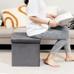 Grey Velvet Folding Ottoman Storage Cube 40x40x40cm