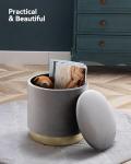 Grey Velvet Round Ottoman with Gold Base