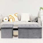 Grey Velvet Folding Ottoman Storage Cube 40x40x40cm