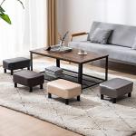 Modern Rectangle Ottoman Footstool with Wooden Legs