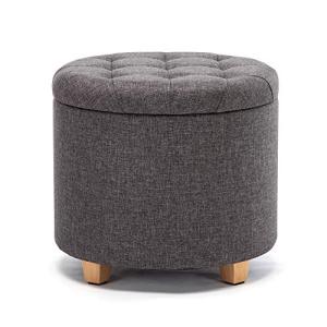 Charcoal Round Padded Storage Ottoman Stool