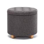Charcoal Round Padded Storage Ottoman Stool