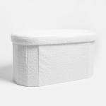 OHS Ottoman Storage Box Bouclé Lozenge Padded Foldable Bench, Stylish Upholstered Ottoman Storage Bench with Hidden Storage For Living Room & Bedroom, White