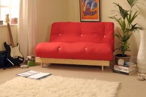 Cozy 4ft6 Double Wooden Futon with Red Mattress