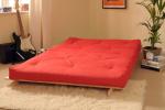 Cozy 4ft6 Double Wooden Futon with Red Mattress