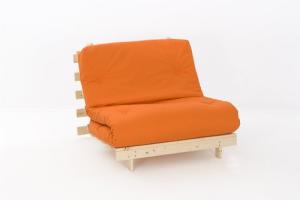 Comfy Living 3ft LUXURY Single (90cm) Wooden Futon Set with PREMIUM LUXURY Orange Mattress