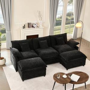 Litbird U-Shaped 3-Seater Sectional Sofa, Black