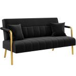 Modern Velvet Loveseat with Gold Accents - Black