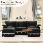 Litbird U-Shaped 3-Seater Sectional Sofa, Black
