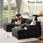 Litbird U-Shaped 3-Seater Sectional Sofa, Black