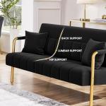 Modern Velvet Loveseat with Gold Accents - Black