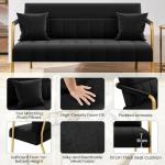 Modern Velvet Loveseat with Gold Accents - Black