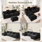 Litbird U-Shaped 3-Seater Sectional Sofa, Black