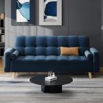 Blue Velvet 3-Seater Sofa Bed with Wooden Legs