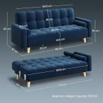Blue Velvet 3-Seater Sofa Bed with Wooden Legs
