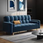 Blue Velvet 3-Seater Sofa Bed with Wooden Legs