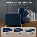 Blue Velvet 3-Seater Sofa Bed with Wooden Legs