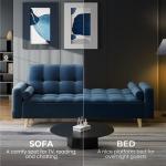 Blue Velvet 3-Seater Sofa Bed with Wooden Legs