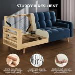 Blue Velvet 3-Seater Sofa Bed with Wooden Legs