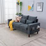 Stylish Grey Linen 3 Seater Sofa with Wood Legs