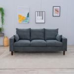 Stylish Grey Linen 3 Seater Sofa with Wood Legs