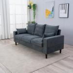 Stylish Grey Linen 3 Seater Sofa with Wood Legs