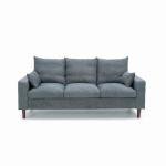 Stylish Grey Linen 3 Seater Sofa with Wood Legs