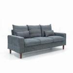 Stylish Grey Linen 3 Seater Sofa with Wood Legs