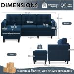 Blue Velvet L-Shaped Sectional Sofa with Ottoman