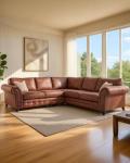 Oakland Brown Suede Leather Corner Sofa